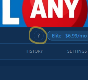 Top bar of the app showing the circular question-mark help button next to the Pro tier badge